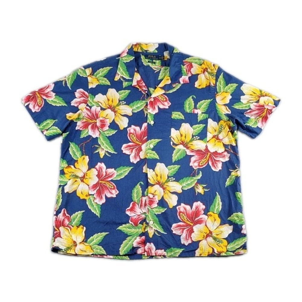 Ralph Lauren Polo Casual Button-up Hawaiian AOP Hibiscus Mens Sz XL Short Sleeve